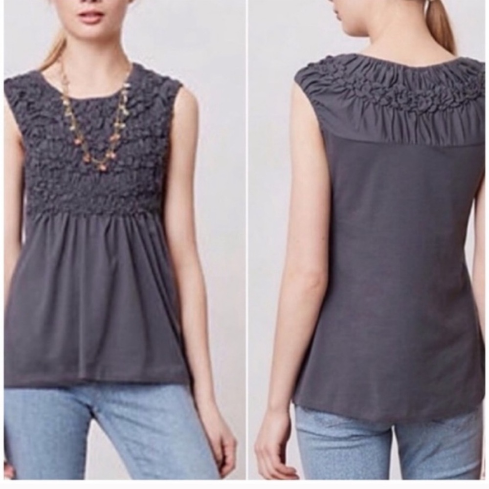 EUC Anthropologie popcorn front stretchy top sz M